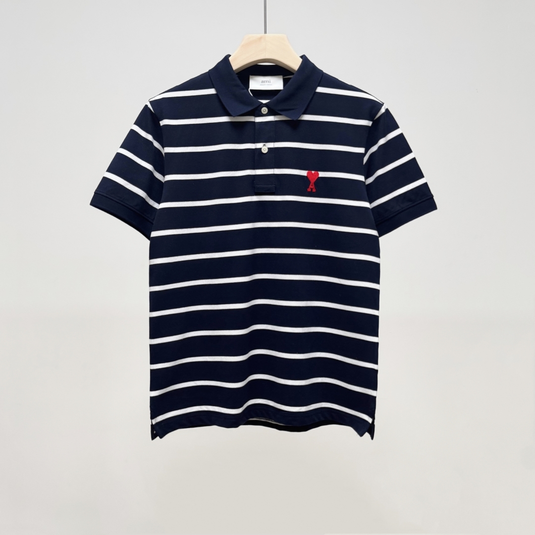 Summer Couple’s Leisure Wear: High-Quality Dress and Polo Shirt with Heart-Inflicted Stripes - 图片 3