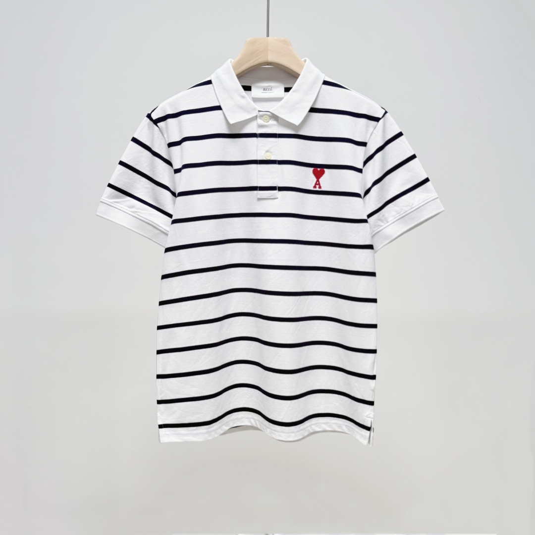 Summer Couple’s Leisure Wear: High-Quality Dress and Polo Shirt with Heart-Inflicted Stripes - 图片 5