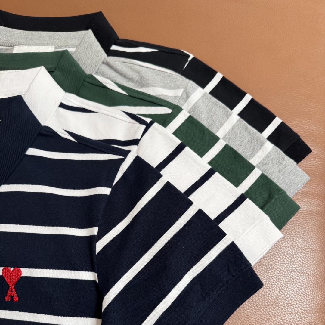 Summer Couple’s Leisure Wear: High-Quality Dress and Polo Shirt with Heart-Inflicted Stripes - 图片 8