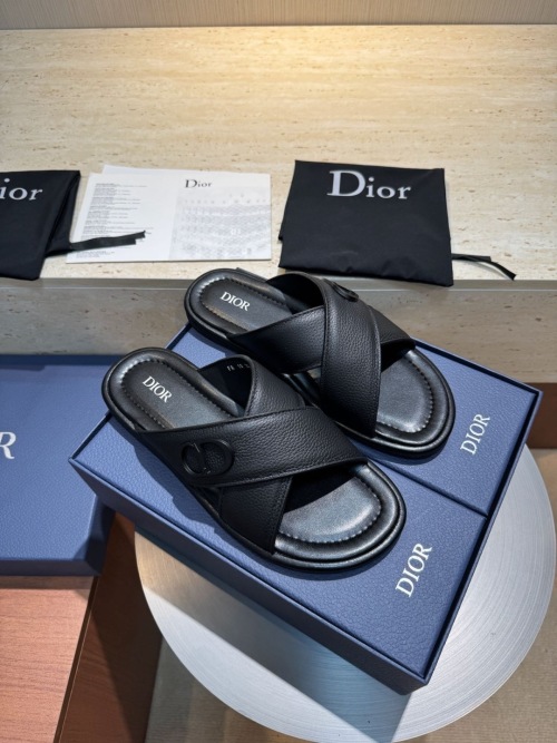 Dior Alias Men's Black Leather Cross Strap Sandals with CD Diamond Accent 1 Dior Alias Men's Black Leather Cross Strap Sandals with CD Diamond Accent