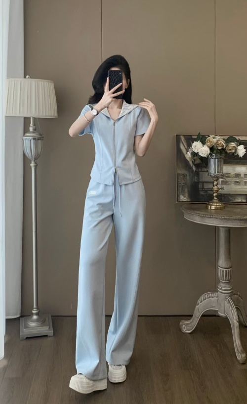 Summer Short Sleeve Hoodie and Wide Leg Pants Set - Casual Loungewear 1 Summer Short Sleeve Hoodie and Wide Leg Pants Set - Casual Loungewear