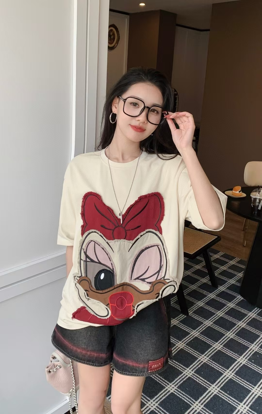 Daisy Duck Applique T-Shirt & Denim Shorts Set - Summer Fashion