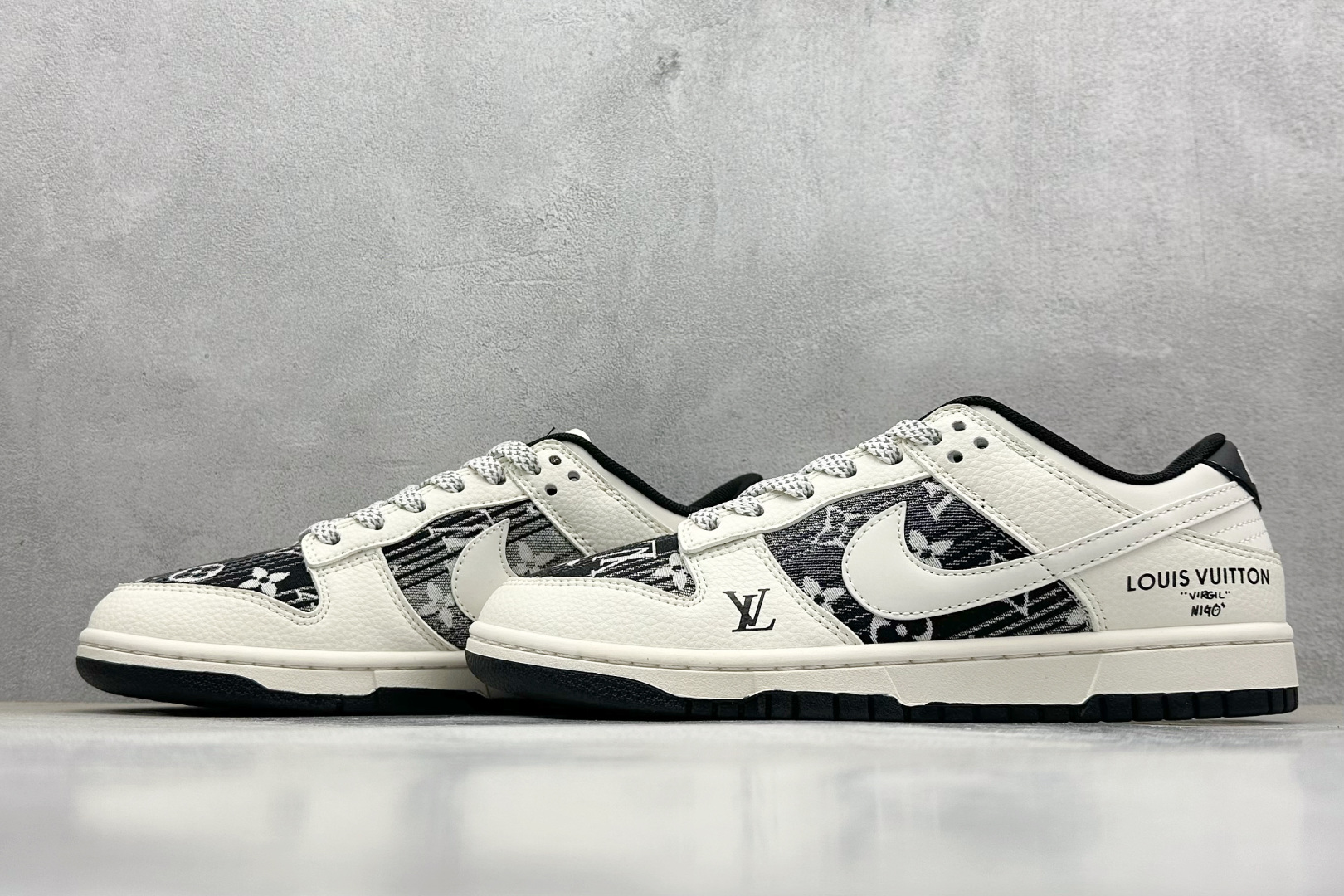 Nike SB Dunk Low LV联名 黑白织布白勾 周年高端定制 低帮休闲板鞋 FC1688-229