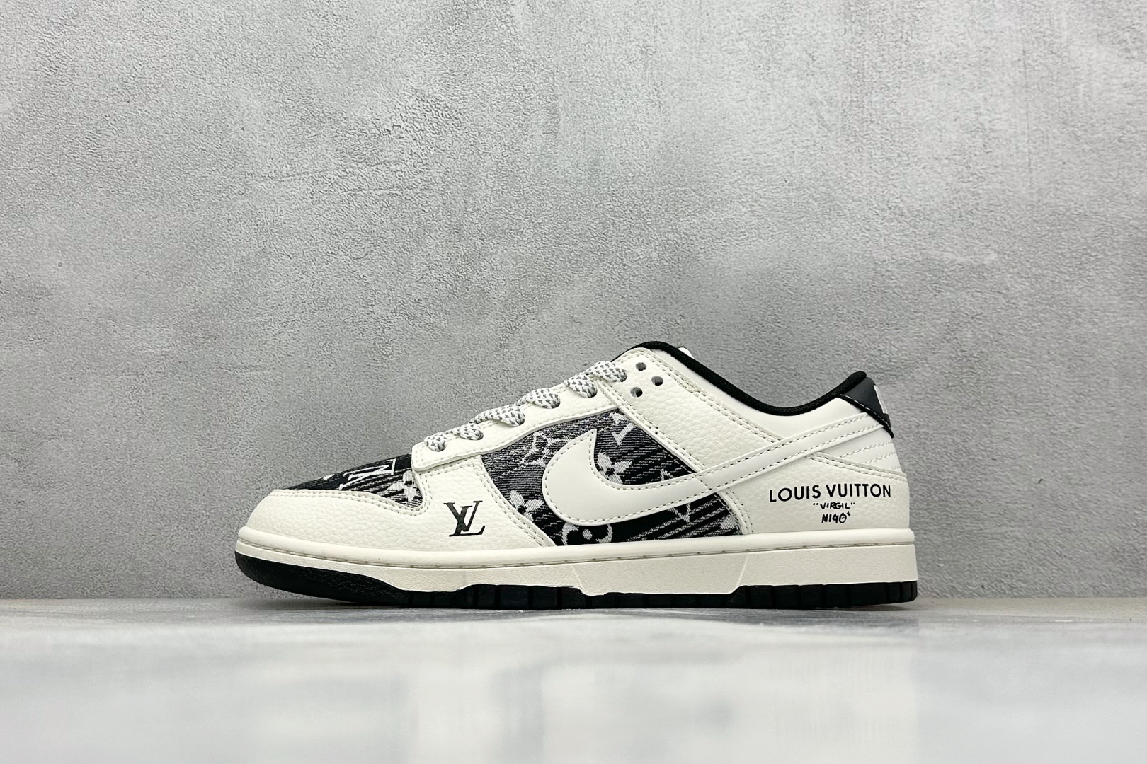 Nike SB Dunk Low LV联名 黑白织布白勾 周年高端定制 低帮休闲板鞋 FC1688-229