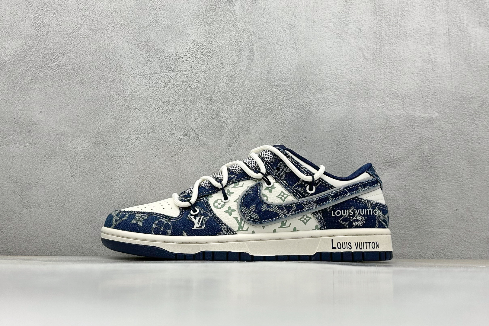 Nike SB Dunk Low LV联名 绑带蓝白牛仔蓝勾 周年高端定制 低帮休闲板鞋 YX5066-321