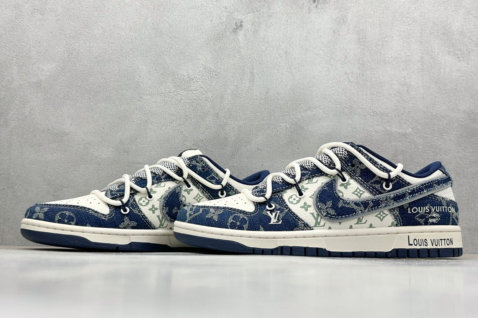 Nike SB Dunk Low LV联名 绑带蓝白牛仔蓝勾 周年高端定制 低帮休闲板鞋 YX5066-321