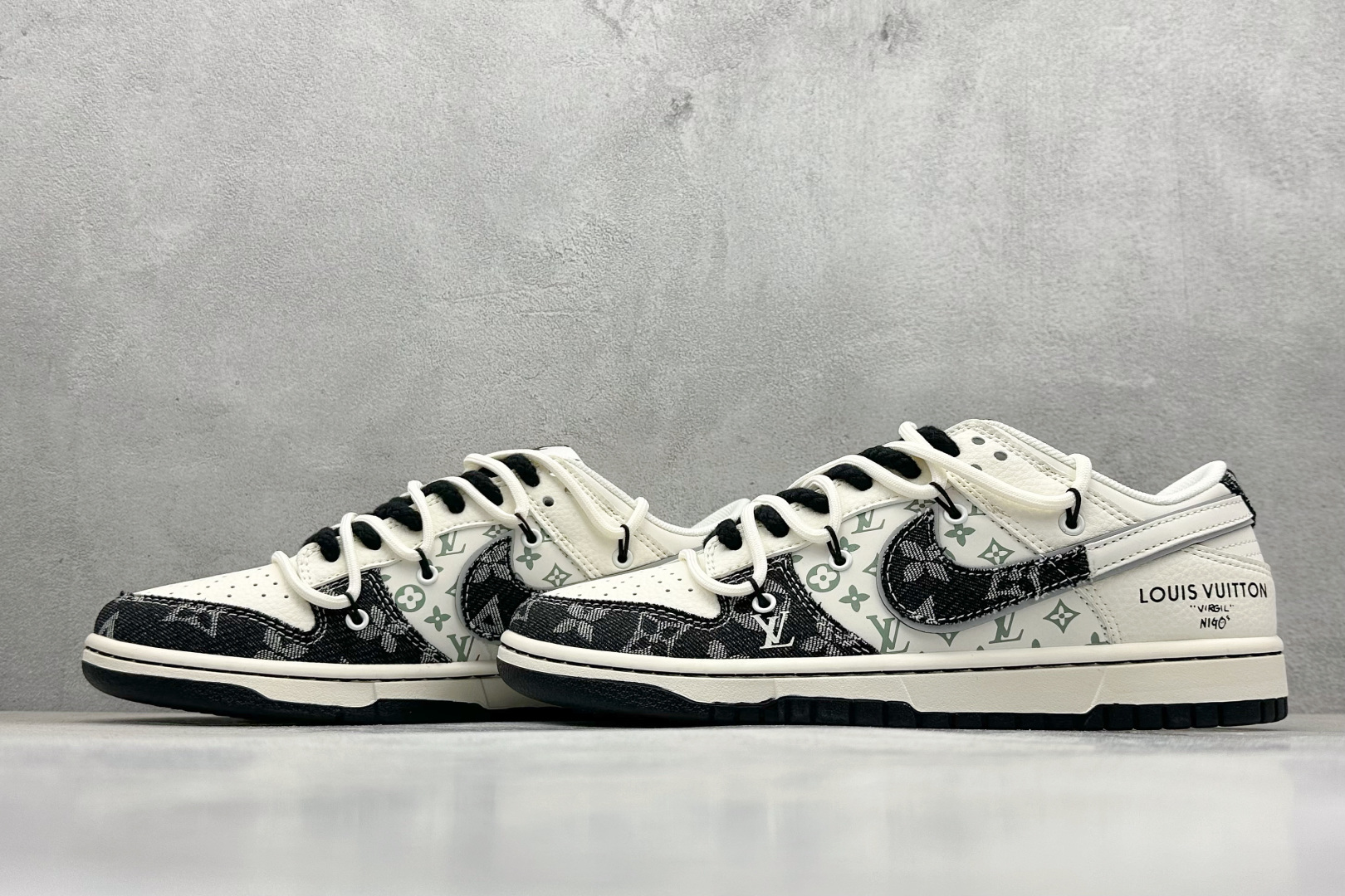 XC版Nike SB Dunk Low LV联名 绑带织布黑白勾 周年高端定制 低帮休闲板鞋 YX5066-338