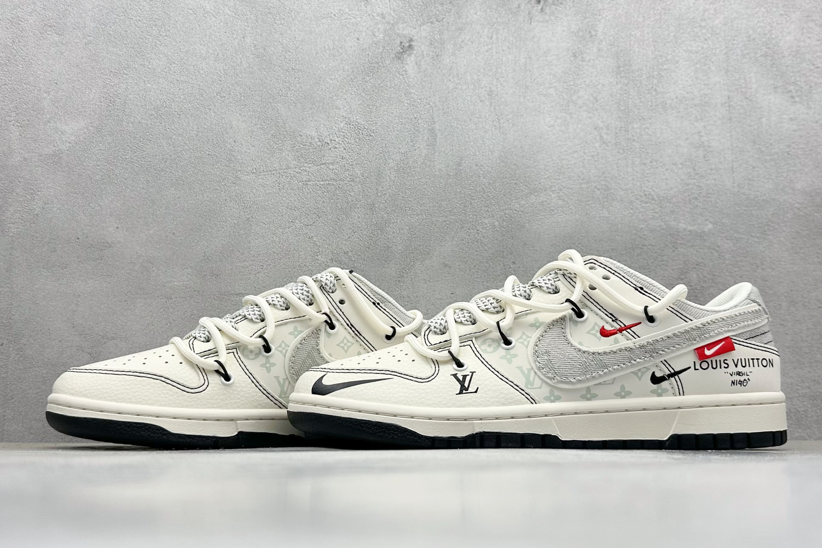 XC版Nike SB Dunk Low LV联名 灰布勾抽绳 周年高端定制 低帮休闲板鞋  YX5066-379