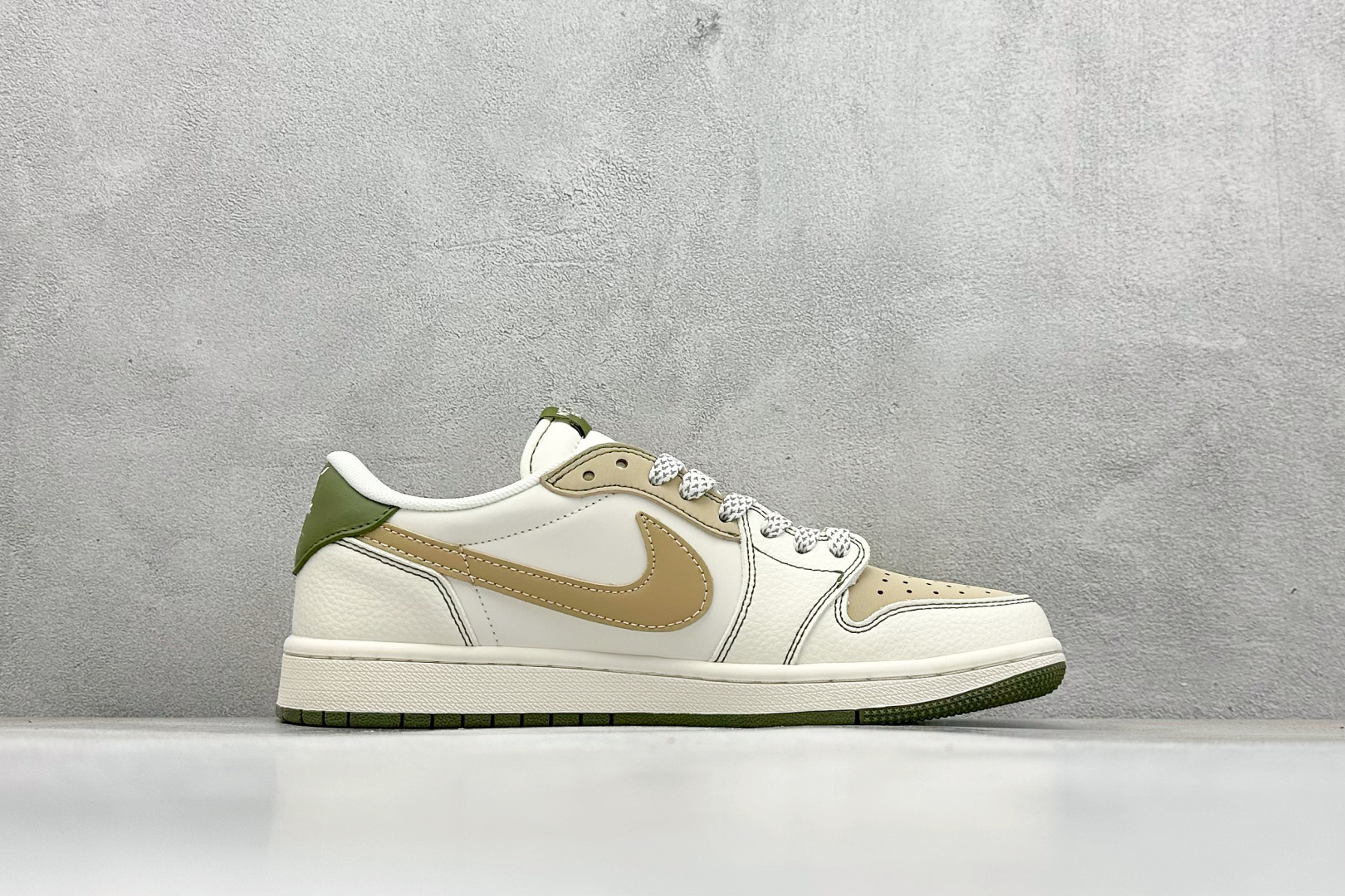 Travis Scott x Fragment Design x Air Jordan 1 Low SP AJ1 乔1 北面联名 印字米白卡其绿 低帮文化休闲板鞋 QW5088-204