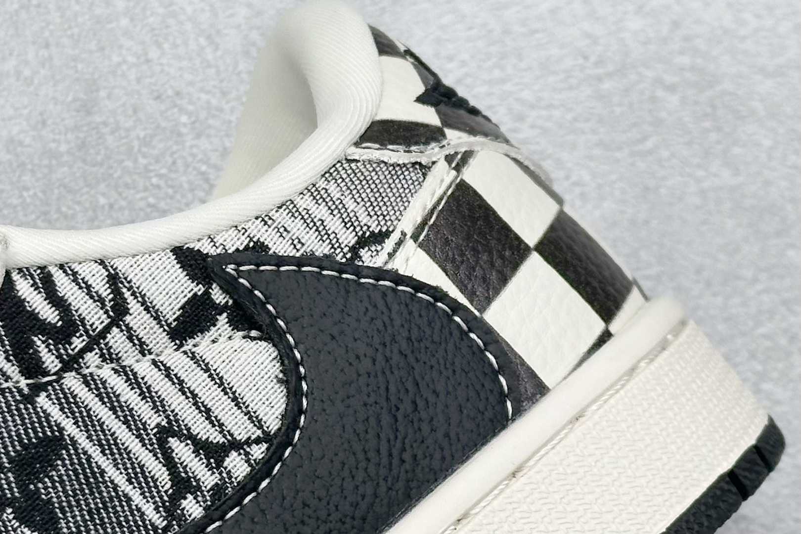 SC版Travis Scott x Fragment Design x Air Jordan 1 Low SP AJ1 乔1 LV联名 黑白格牛仔 低帮文化休闲板鞋 LD2028-047