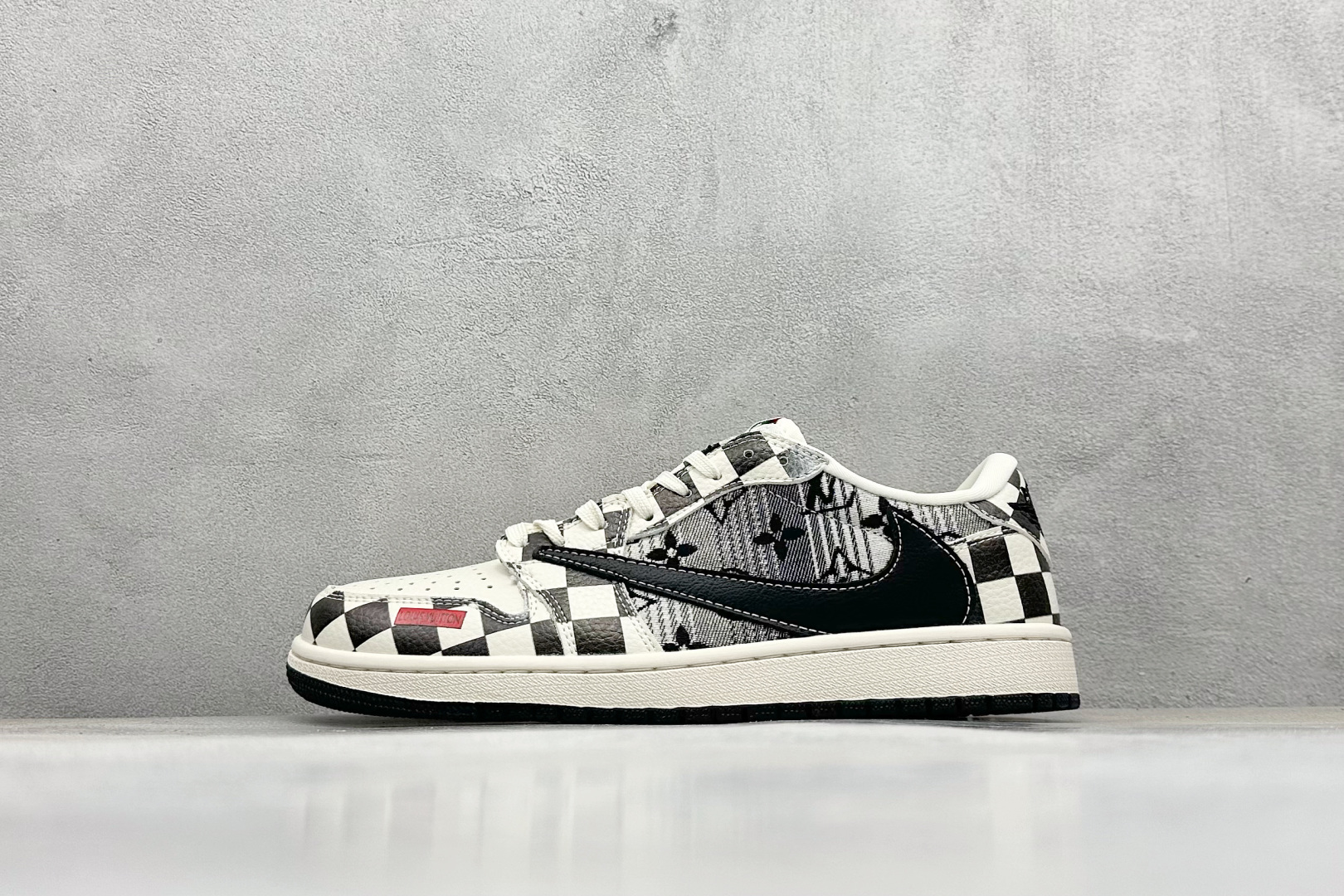 SC版Travis Scott x Fragment Design x Air Jordan 1 Low SP AJ1 乔1 LV联名 黑白格牛仔 低帮文化休闲板鞋 LD2028-047