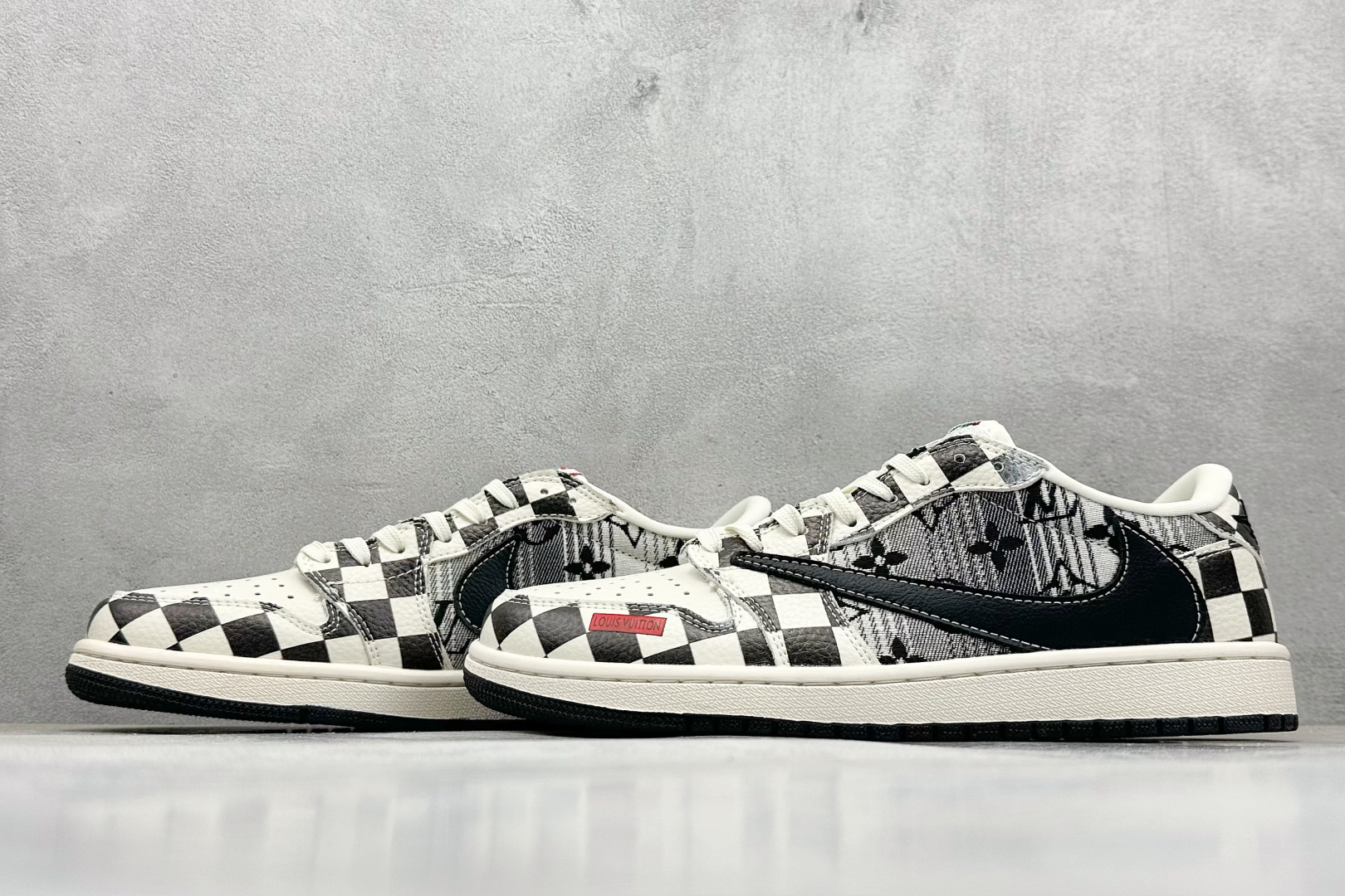 SC版Travis Scott x Fragment Design x Air Jordan 1 Low SP AJ1 乔1 LV联名 黑白格牛仔 低帮文化休闲板鞋 LD2028-047