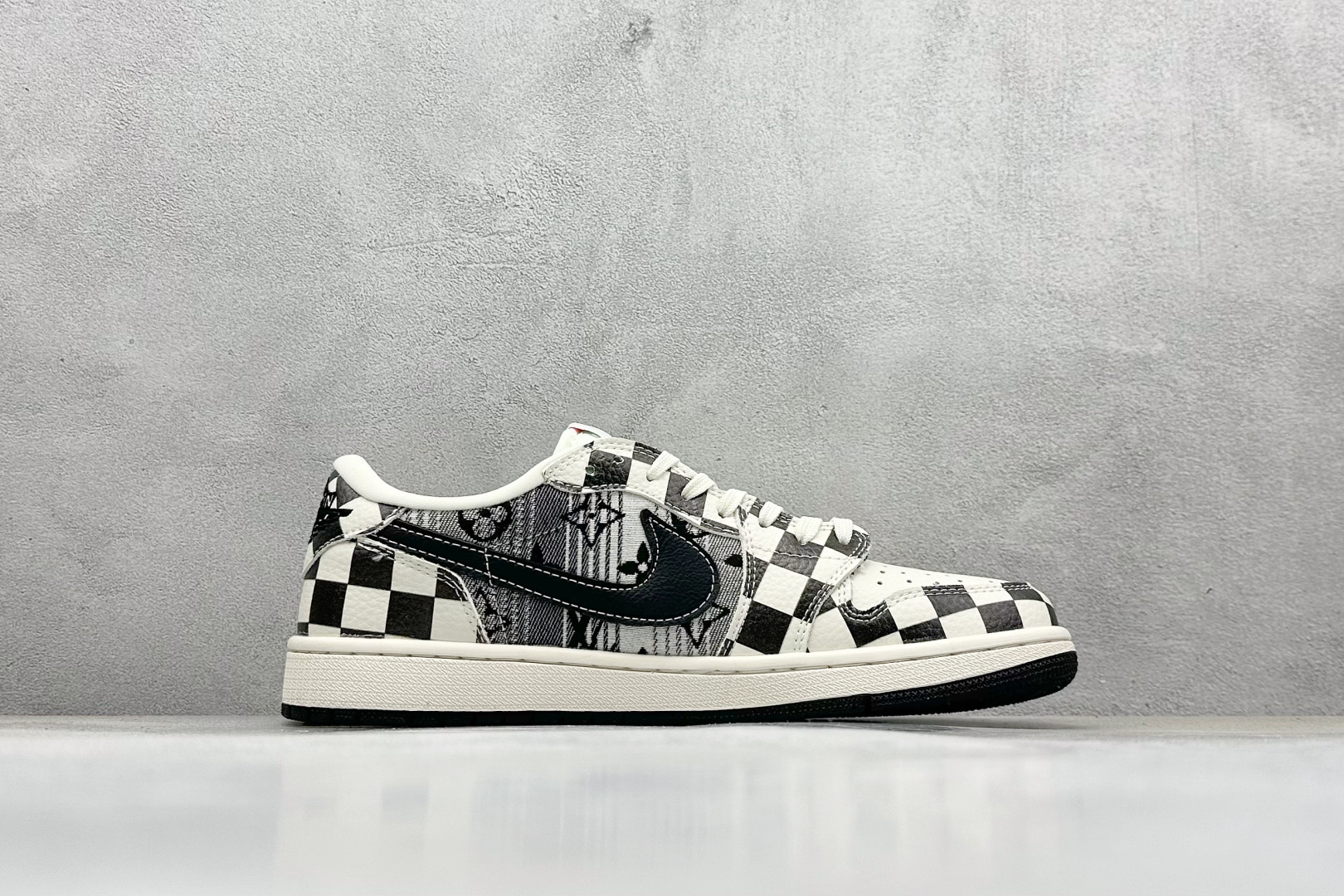 SC版Travis Scott x Fragment Design x Air Jordan 1 Low SP AJ1 乔1 LV联名 黑白格牛仔 低帮文化休闲板鞋 LD2028-047