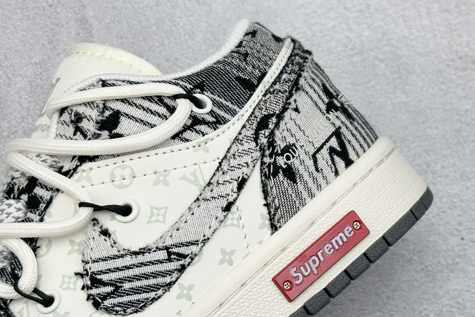 XC版Air Jordan 1 Low AJ1 乔1 LV联名 灰花布抽绳 高端定制 低帮复古篮球鞋 YX5066-372