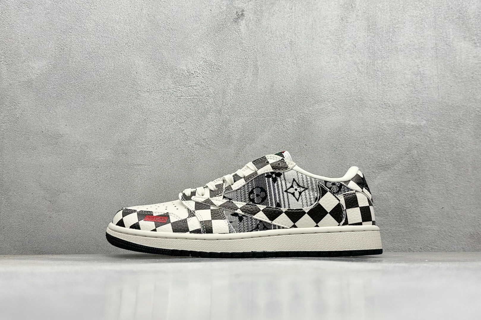 280 SC版Travis Scott x Fragment Design x Air Jordan 1 Low SP AJ1 乔1 LV联名 黑白格牛仔 低帮文化休闲板鞋  LD2028-043