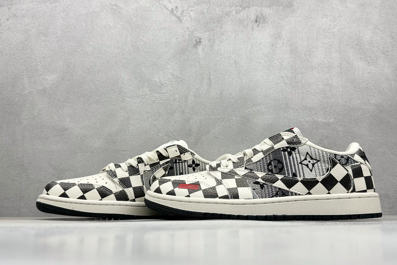 280 SC版Travis Scott x Fragment Design x Air Jordan 1 Low SP AJ1 乔1 LV联名 黑白格牛仔 低帮文化休闲板鞋  LD2028-043
