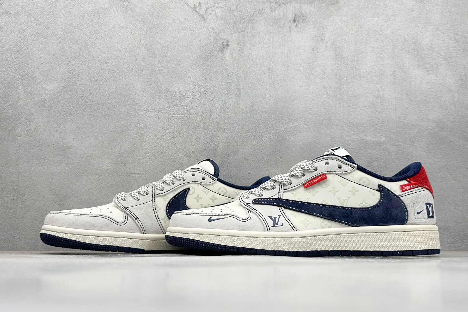 XC版Travis Scott x Fragment Design x Air Jordan 1 Low SP AJ1 乔1 LV联名 猪八蓝勾织标 低帮文化休闲板鞋 CX5050-Y15