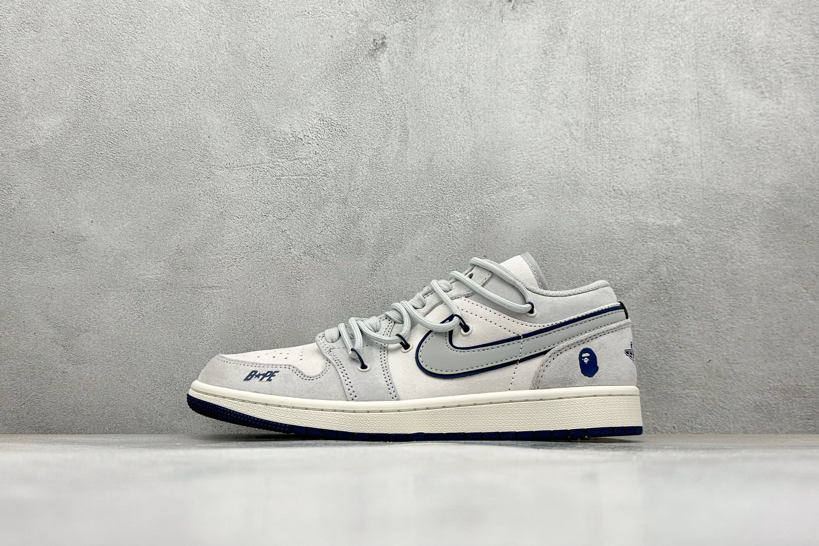 福利特价 Air Jordan 1 Low AJ1 乔1 Bape联名-灰蓝抽绳 高端定制 低帮复古篮球