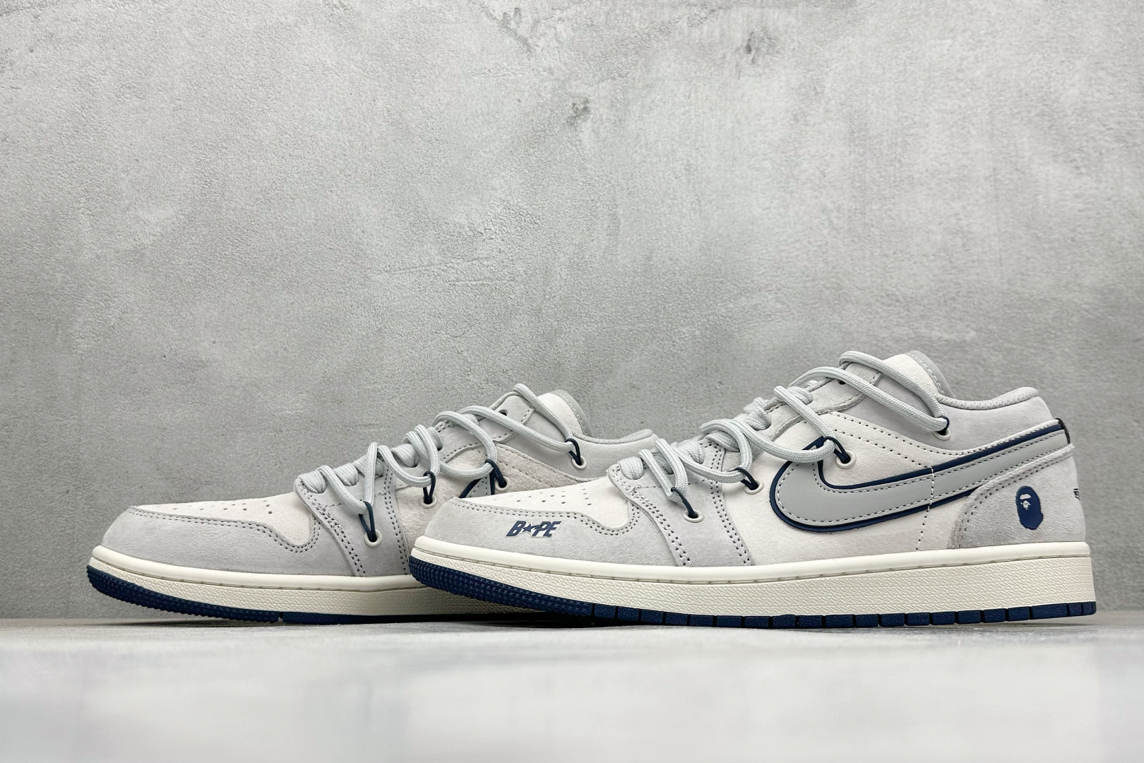 福利特价 Air Jordan 1 Low AJ1 乔1 Bape联名-灰蓝抽绳 高端定制 低帮复古篮球