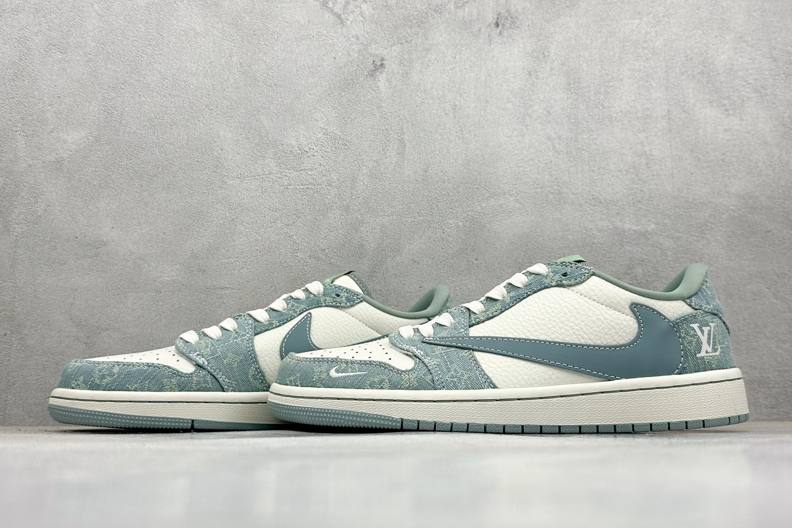 SC版Travis Scott x Fragment Design x Air Jordan 1 Low SP AJ1 乔1 LV联名 青色牛仔 低帮文化休闲板鞋 SC0601-057