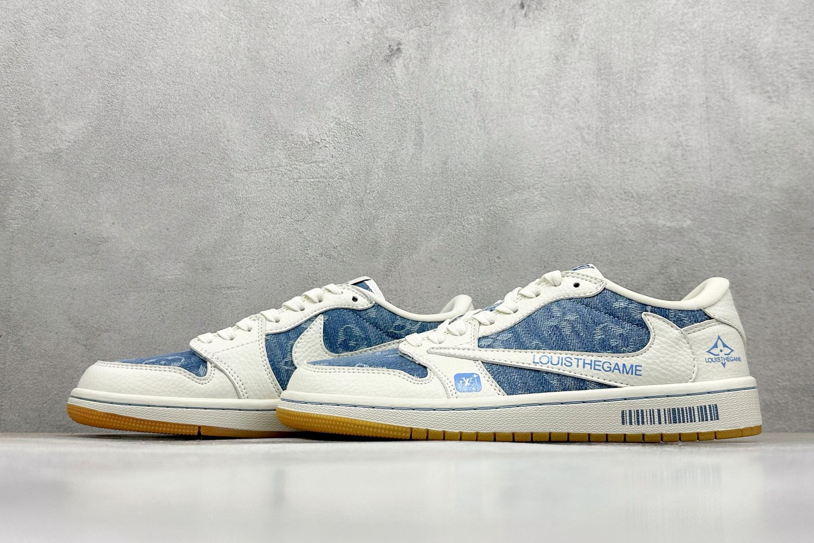SC版Travis Scott x Fragment Design x Air Jordan 1 Low SP AJ1 乔1 LV联名 白蓝牛仔 低帮文化休闲板鞋 SC0601-053