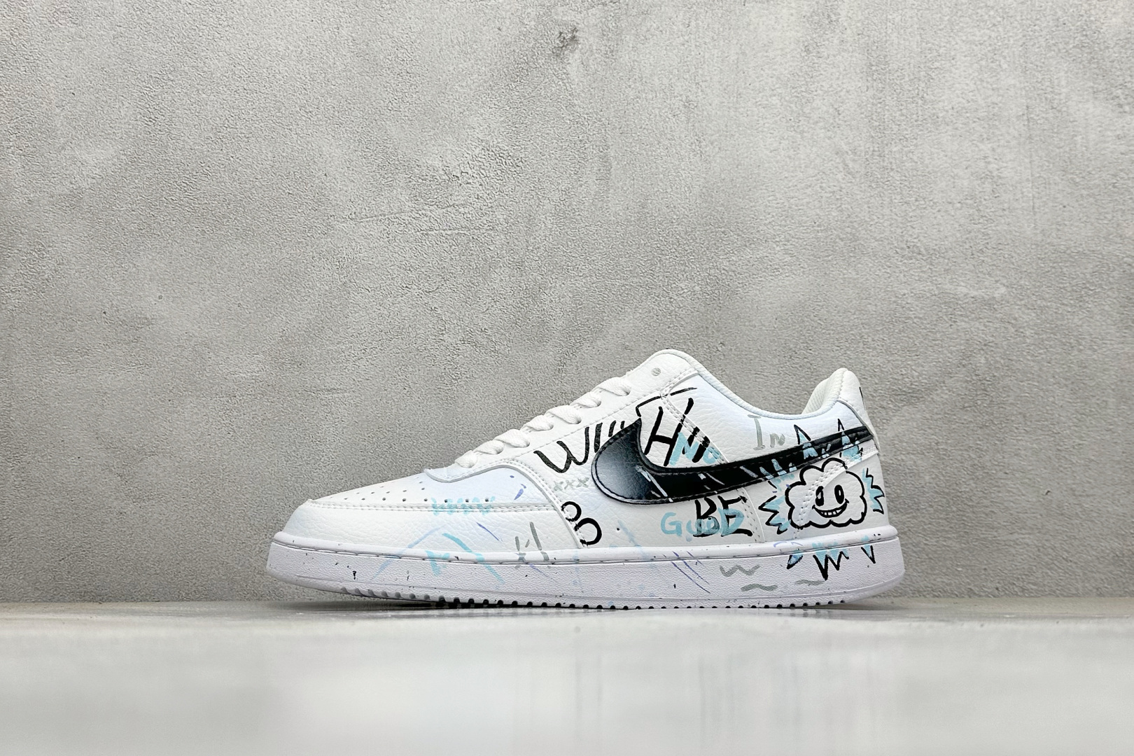 Nike Court Vision Low 定制涂鸦绑带 校园风低帮复古篮球板鞋 DH2987-101