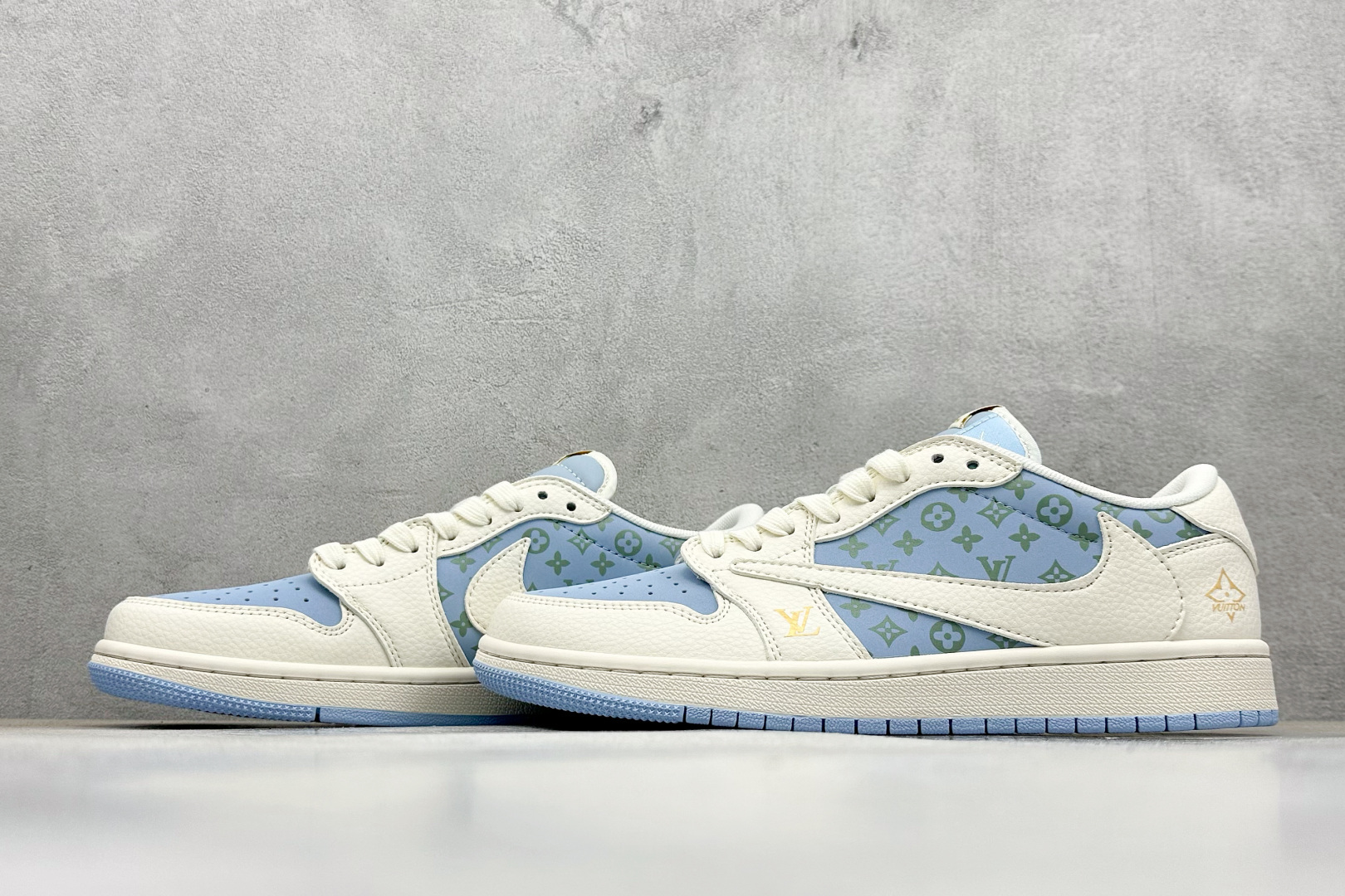 280 XC版Travis Scott x Fragment Design x Air Jordan 1 Low SP AJ1 乔1 LV联名 浅米蓝 低帮文化休闲板鞋 ZH2598-163