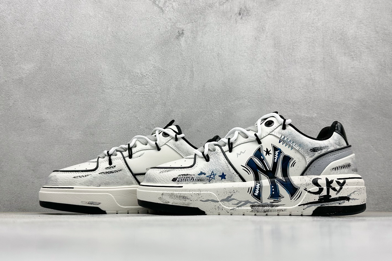 MLB NY 印花网红学长鞋 定制涂鸦恶作剧内增高6cm 原厂原档案数据开发 进口纳米材质 原厂全套手提