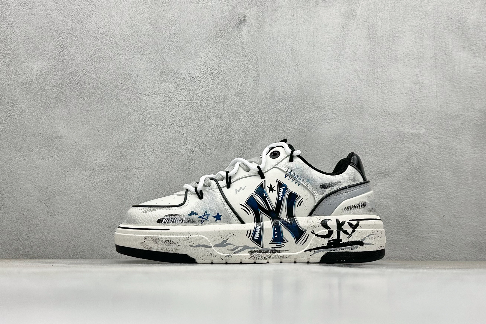 MLB NY 印花网红学长鞋 定制涂鸦恶作剧内增高6cm 原厂原档案数据开发 进口纳米材质 原厂全套手提