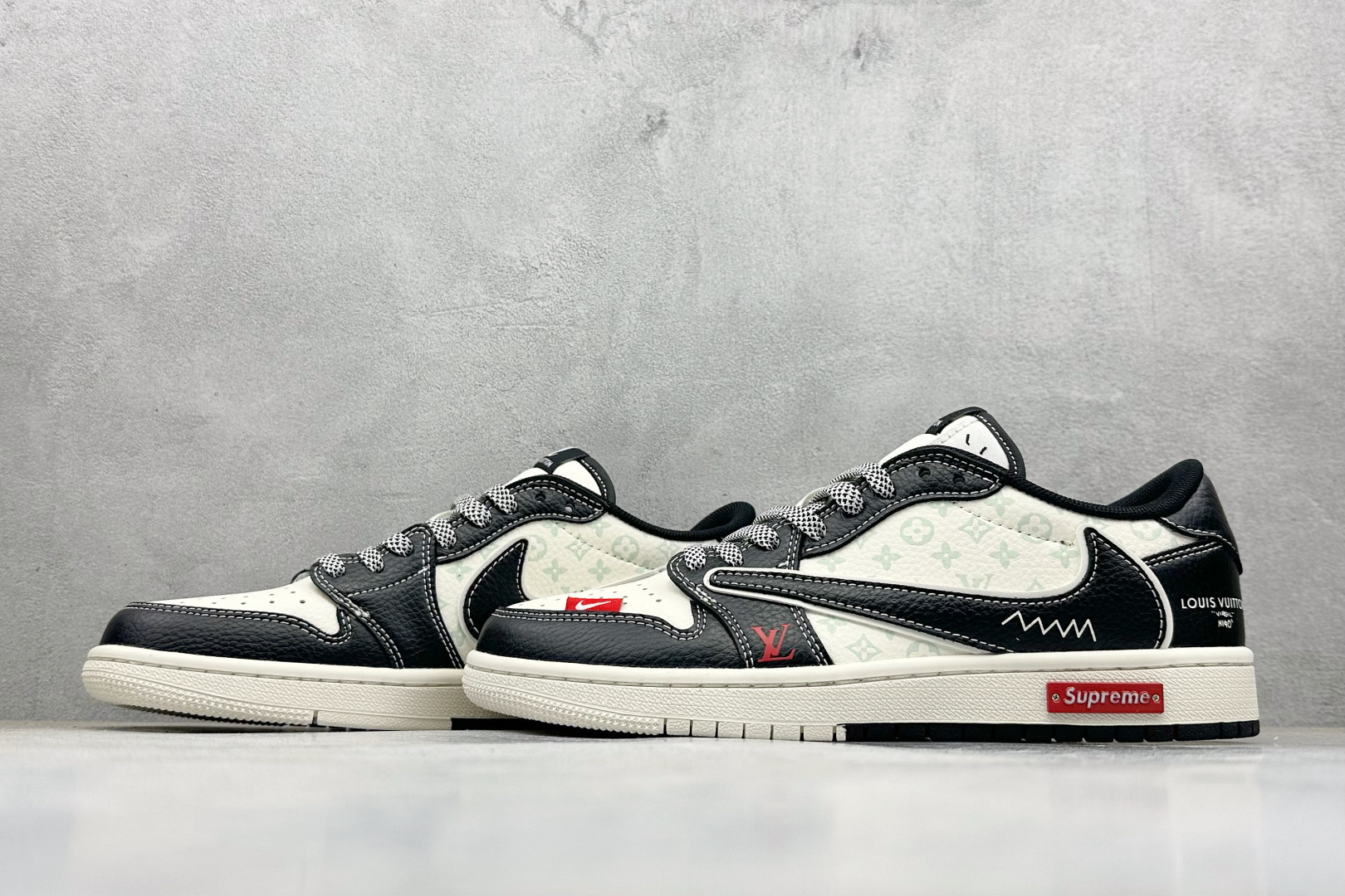 XC版Travis Scott x Fragment Design x Air Jordan 1 Low SP AJ1 乔1LV联名 双拼黑荔纹 低帮文化休闲板鞋 CX5050-Y31