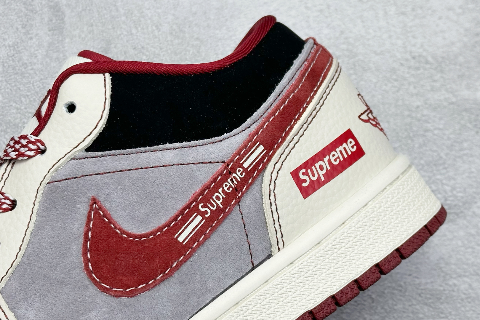Air Jordan 1 Low AJ1 乔1 “Superme联名---灰红猪八”高端定制 低帮复古篮球鞋 LD8888-007