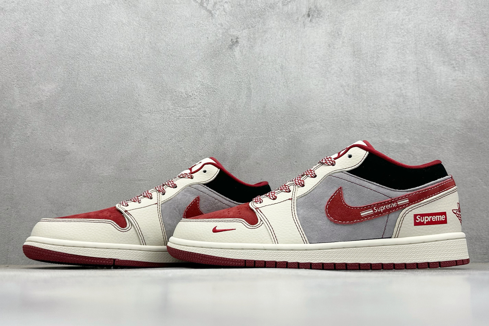 Air Jordan 1 Low AJ1 乔1 “Superme联名---灰红猪八”高端定制 低帮复古篮球鞋 LD8888-007