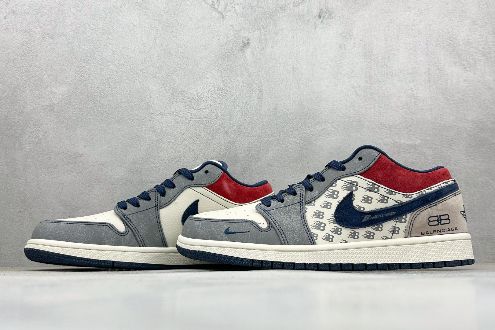 280 Air Jordan 1 Low AJ1 乔1 “巴黎世家联名---灰红蓝猪八”高端定制 低帮复古篮球鞋 QD1988-008