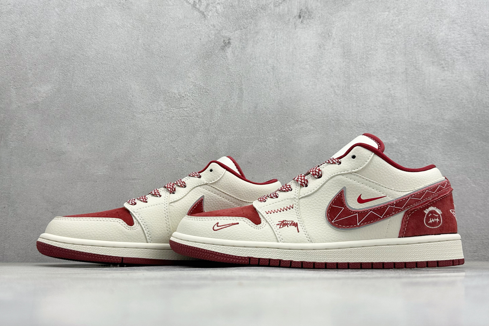 280 XC版Air Jordan 1“斯图西联名——酒红猪八” 高端定制 低帮 LR8888-016