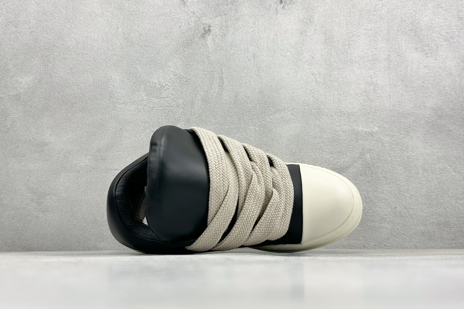 470 M版瑞克 欧文斯Rick owens 主线 经典西瓜头 RO低帮厚底粗绑带纯黑皮面 16405-26405