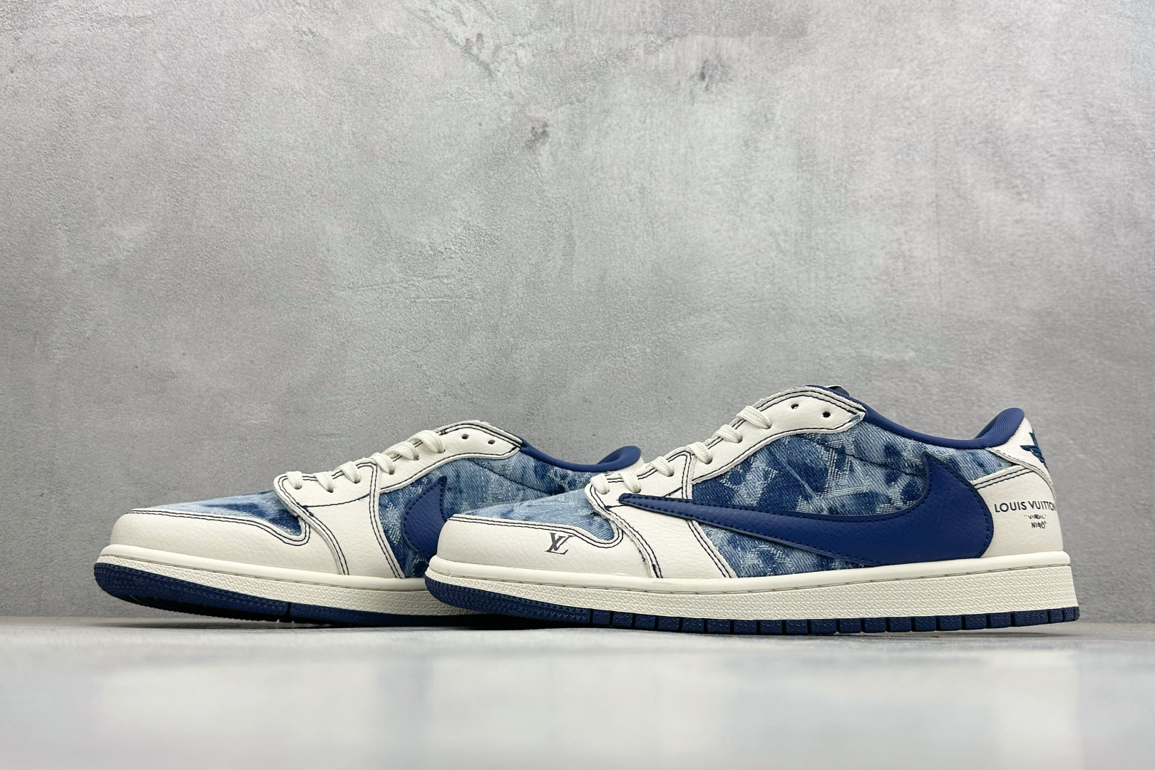 280 SC版Travis Scott x Fragment Design x Air Jordan 1 Low SP AJ1 乔1联名 白蓝牛仔 低帮文化休闲板鞋 LD2028-046