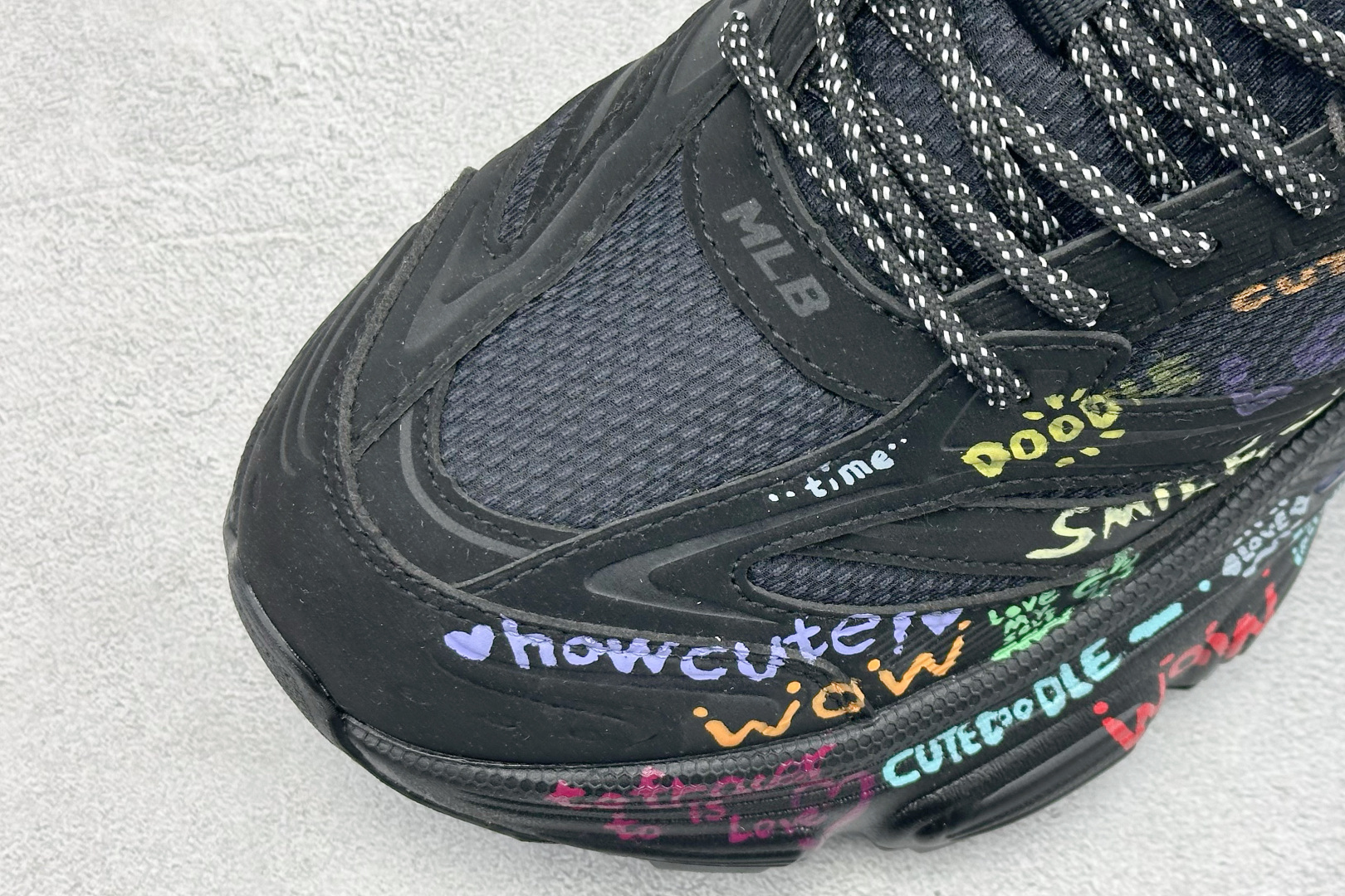 MLB NY 印花网红老爹跑鞋 手工定定制涂鸦恶作剧内增高6cm 原厂原档案数据开发 进口纳米材质 原厂