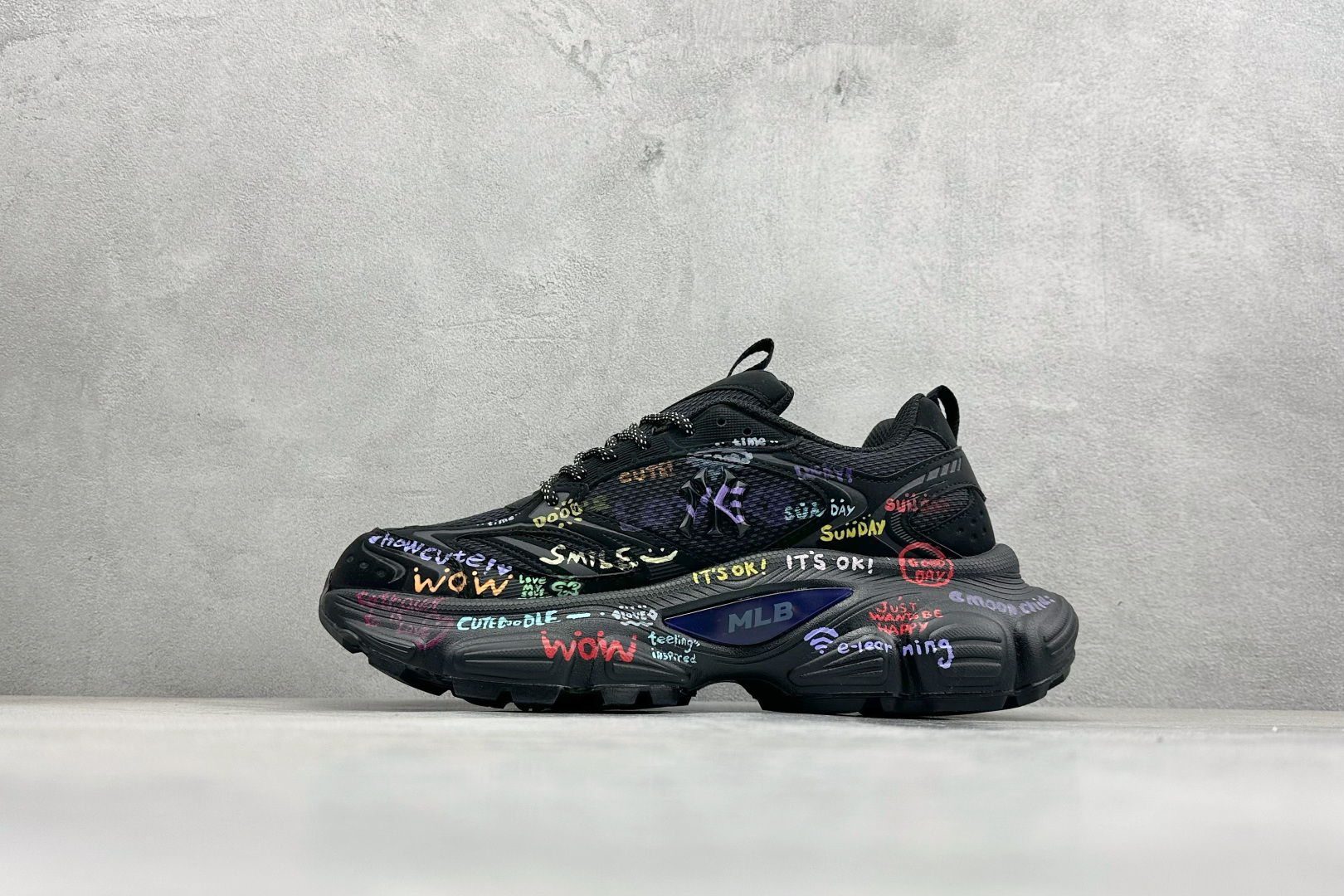 MLB NY 印花网红老爹跑鞋 手工定定制涂鸦恶作剧