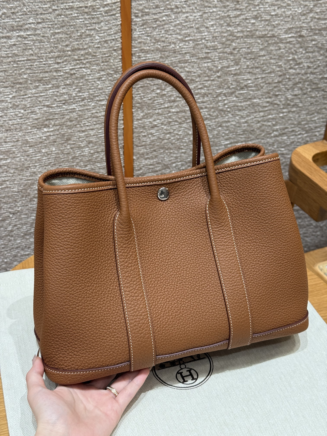 Garden Party 30cm Gold Brown Negonda Leather Handbag