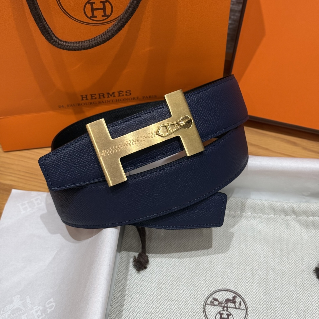 H家Quizz Ferme-Tout双面皮腰带 - 上質なエプソン小牛皮製