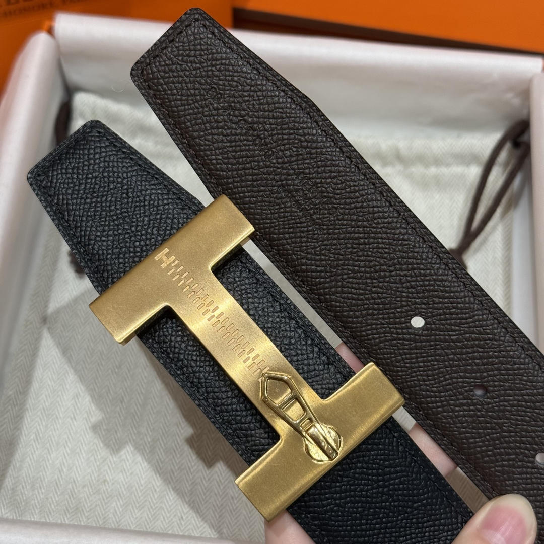 H家Quizz Ferme-Tout双面皮腰带 - フランス製エプソンレザー使用