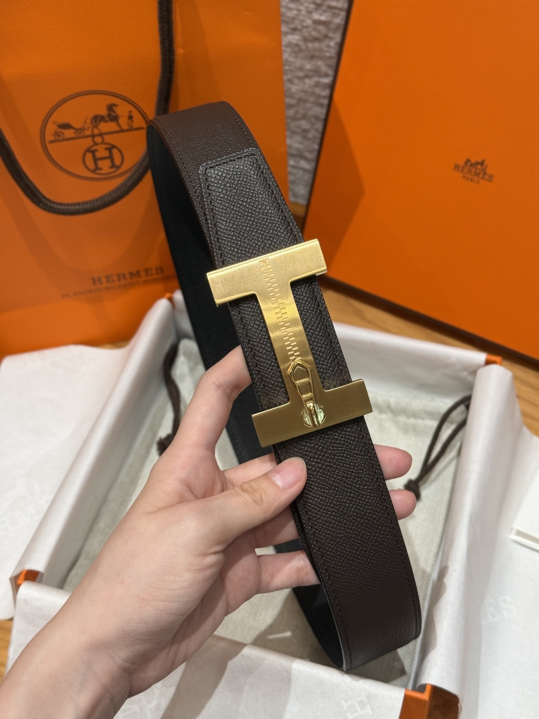 H家Quizz Ferme-Tout双面皮腰带 - フランス製エプソンレザー使用