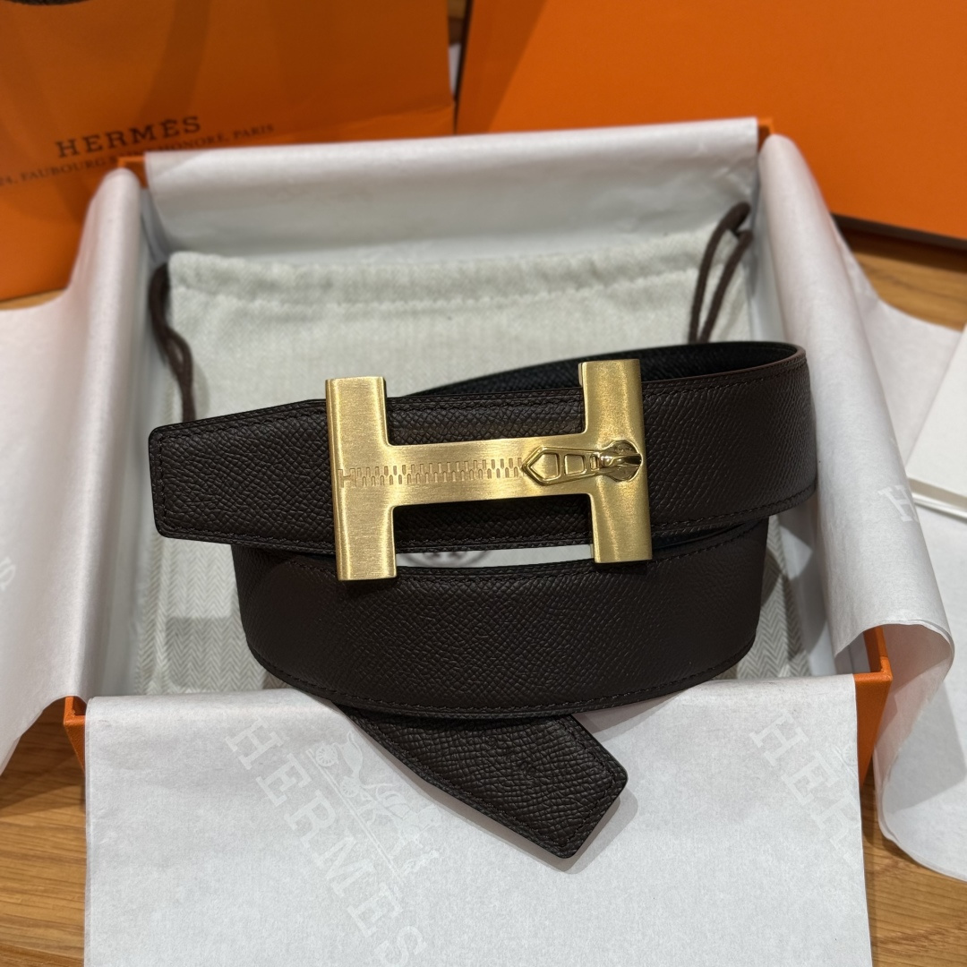 H家Quizz Ferme-Tout双面皮腰带 - フランス製エプソンレザー使用