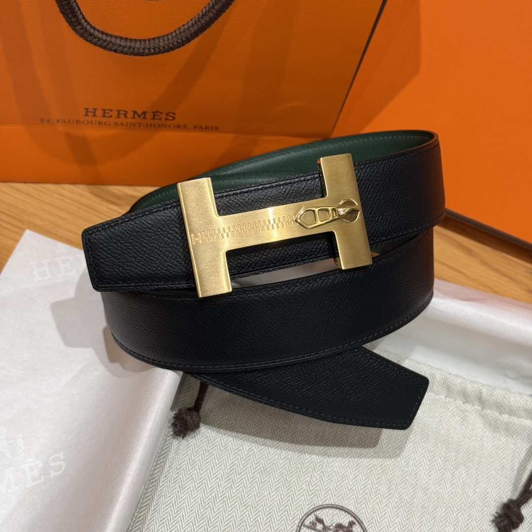 H家Quizz Ferme-Tout双面皮腰带 - エプソムレザーの高級感