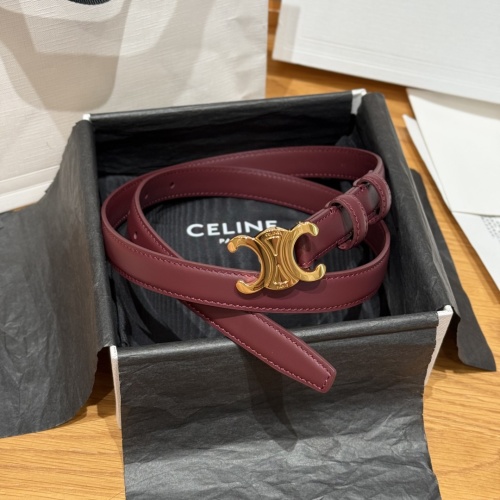 Celine Women's Smooth Leather Belt with Triomphe Buckle - Burgundy 1 Celine Women's Smooth Leather Belt with Triomphe Buckle - Burgundy