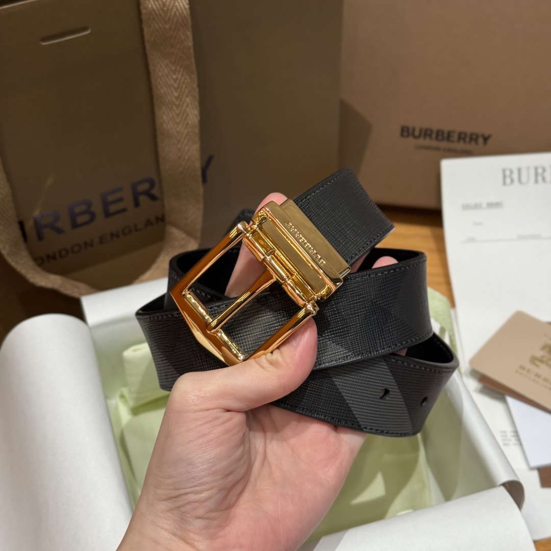 [Burberry Belts]Burberry double-sided checked leather beltbelt Made of grai