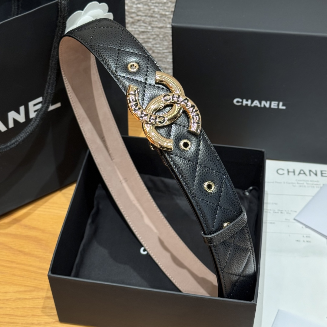 -香家新款女士腰带 经典羊皮皮革双C扣 金色的双C扣是香家的标志性设计 黑色皮带 4.0cm