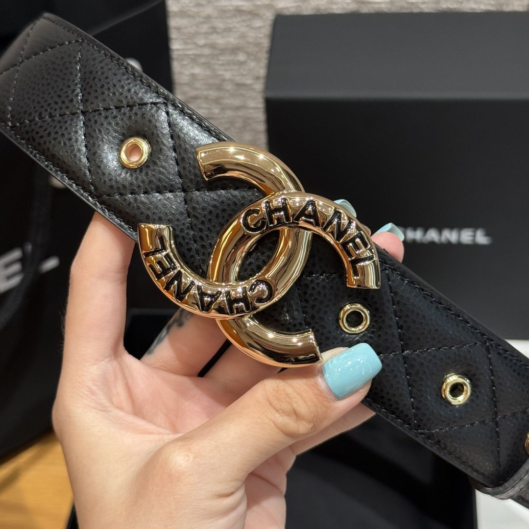 -香家新款女士腰带 经典羊皮皮革双C扣 金色的双C扣是香家的标志性设计 黑色皮带 4.0cm