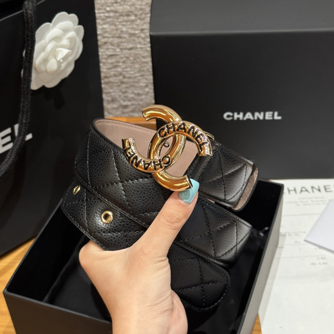 -香家新款女士腰带 经典羊皮皮革双C扣 金色的双C扣是香家的标志性设计 黑色皮带 4.0cm