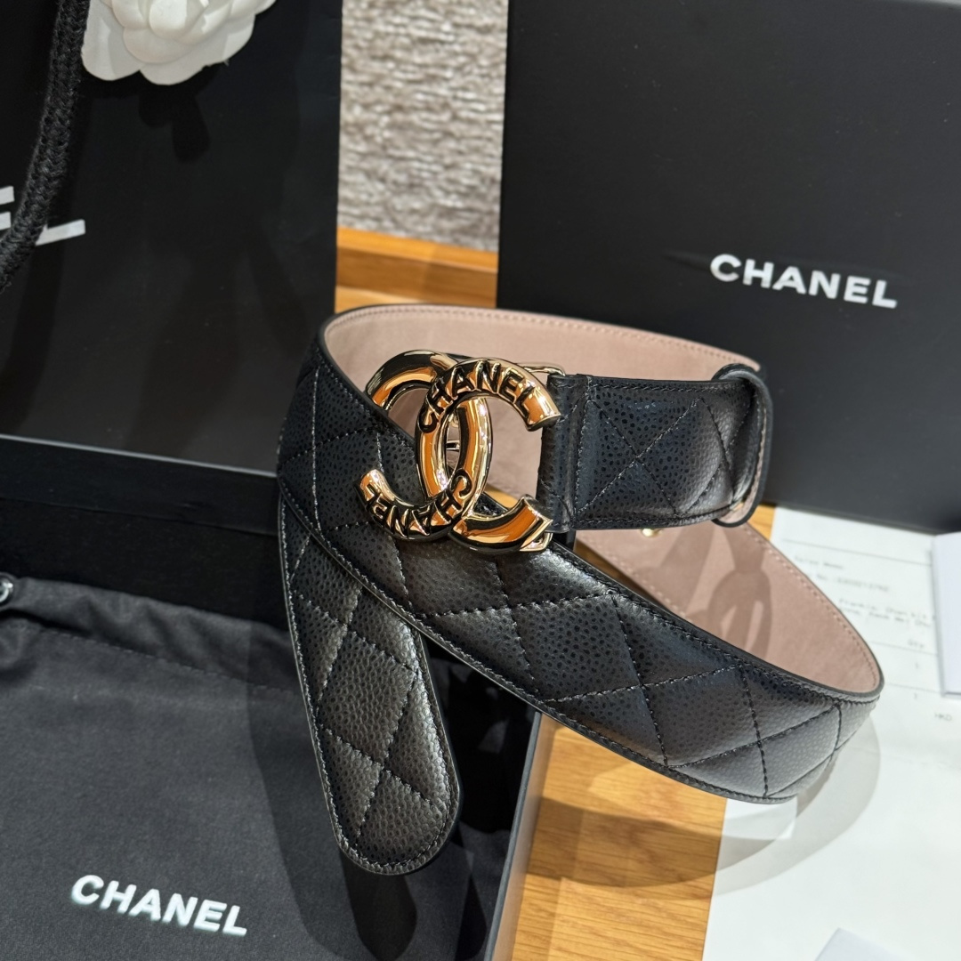 -香家新款女士腰带 经典羊皮皮革双C扣 金色的双C扣是香家的标志性设计 黑色皮带 4.0cm